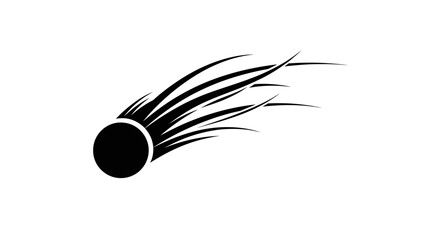 Stylized black comet symbol with flowing tail on a white background © n_laeli