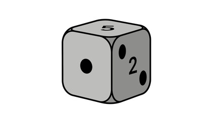 A single gray six-sided die displaying the numbers one two and five