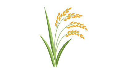 A Simple Vector Illustration of Ripened Rice Stalks with Green Leaves Against a White Background