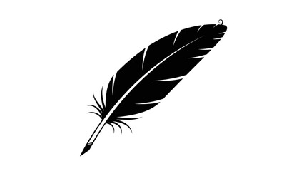 Black feather quill pen silhouette illustration on white background artistic and classic