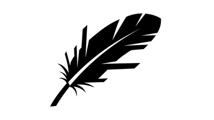Black silhouette of a feather on a white background representing lightness and writing
