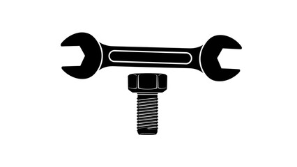 Black Silhouette of a Wrench and Bolt on a White Background for Mechanical Purposes