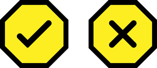 Check and cross symbols on yellow octagons