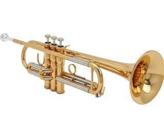 Obraz premium Golden trumpet with silver accents isolated on transparent background