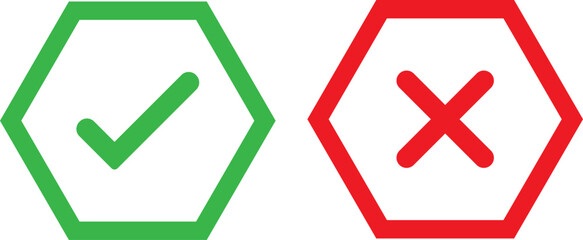Check and cross icons in hexagons