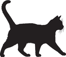 Black cat silhouette walking on white background © Rulia