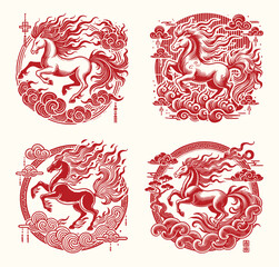 Chinese New Year Fire Horse Vector set