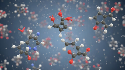 Abstract 3D Rendering of Complex Molecular Structures Floating in a Blue Liquid Background, Science and Chemistry Concept
