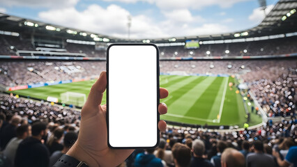 Smartphone capturing a packed stadium during a sports event