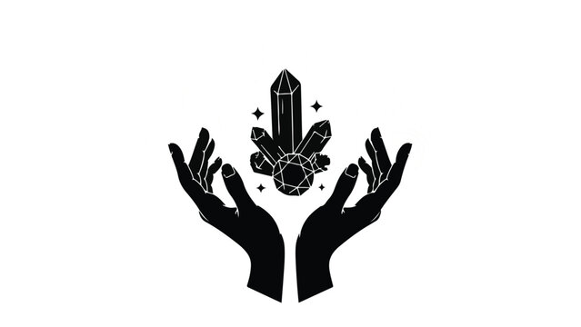 Hands holding a cluster of crystals and gemstones, symbolizing magic and energy
