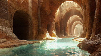 Historic Underground Canal with Stone Arches and Vaulted Ceiling