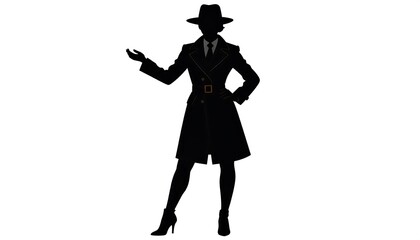 Silhouette of a Woman in Trench Coat and Hat.