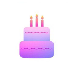 Sweet two tiered birthday cake with pink frosting and lit candles