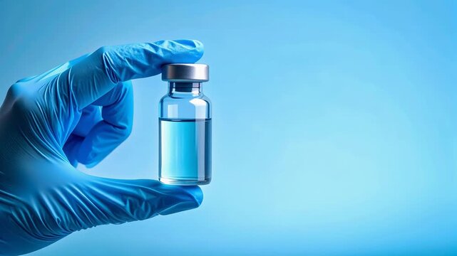 手袋をした手で試薬瓶を掲げ医療技術の信頼性を示す構図