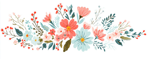 Cute folk-style floral elements with soft pastel outlines 32k ultra HD