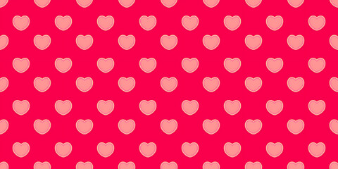Seamless pattern of pink hearts on a bright pink background for Valentine's Day