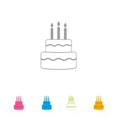 Simple line drawing of a two tier birthday cake with candles