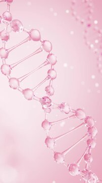 Pink liquid DNA helix animation for cosmetic and skincare biotechnology. 3D animation