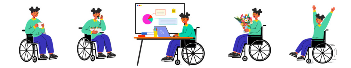 Inclusive Professional Work Set Featuring a Successful Woman in a Wheelchair