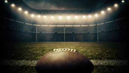 The ultimate battleground America's football arena concept. An atmospheric view of a football field under stadium lights.