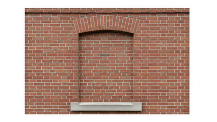 red brick wall with arched window and ledge
