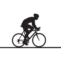 Naklejka premium Speed Cyclist Road Bike Silhouette Horizontal Path Dynamic Cycling Performance Athletic Training Fitness Activity Black White Vector Illustration Ground Horizon