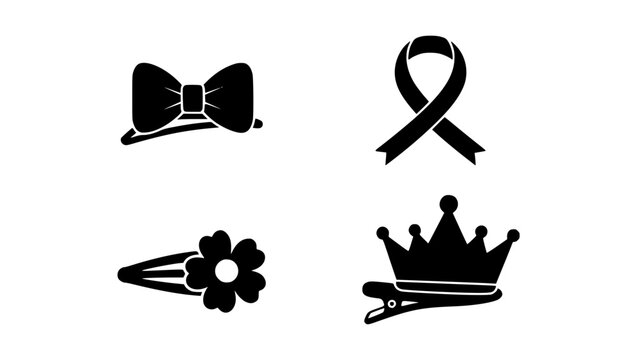 Cute Accessory Set Featuring Bow Hair Clip Awareness Ribbon Floral Barrette And Regal Crown Style Clip