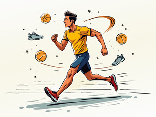 Dynamic Doodle Illustration of a Determined Runner with Speed Lines