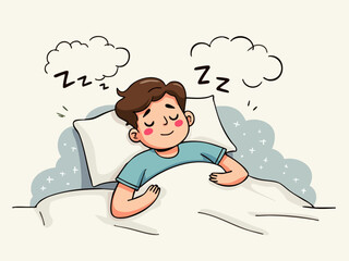 Humorous Doodle of a Man Napping with Dream Clouds and Zzzs