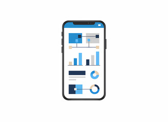 Smartphone displaying various business data charts and graphs