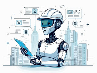 Smart Doodle of an AI Architect Designing Future Cities with Flowcharts