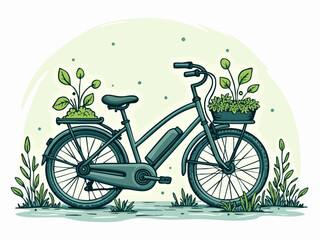 Sustainable Energy Doodle: Bicycle, Organic Food, and Gears of Sustainability in Monochrome