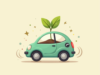 Hopeful Nature Doodle of an Electric Car Nurturing a Seed