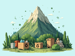 Organic Doodle of Majestic Mountain Sorting Recycling with Arrows