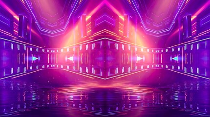 Futuristic neon corridor with glowing lights abstract background
