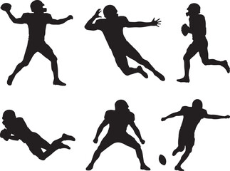 Fototapeta premium American Football Player Silhouettes Vector Set of 6 Action Poses.