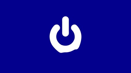 Power button transforming with fluid animation on blue background - Powered by Adobe