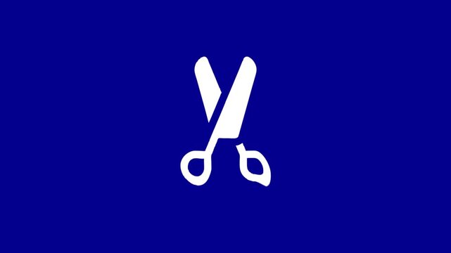 Scissors cutting abstract flowing lines in white against blue background