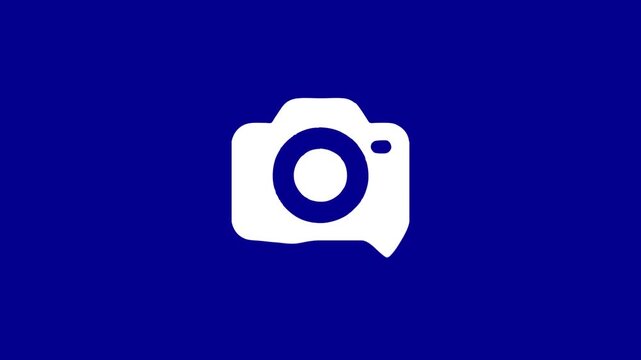 Camera Logo Morphing and Melting Animation on Blue Background