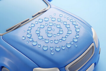Blue car surface with clean water droplets