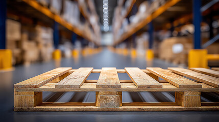 A close-up shot of a wooden pallet in a warehouse, symbolizing logistics and storage solutions in modern industry.