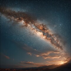Vibrant Milky Way Galaxy Over Dramatic Desert Landscape at Sunset stars night sky