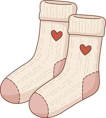 Cute Cozy Knitted Socks Illustration with Red Hearts for Valentine's Day and Winter Season