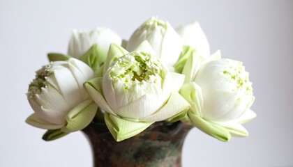 Elegant White Lotus Flowers in a Vase - A Serene Still Life.
