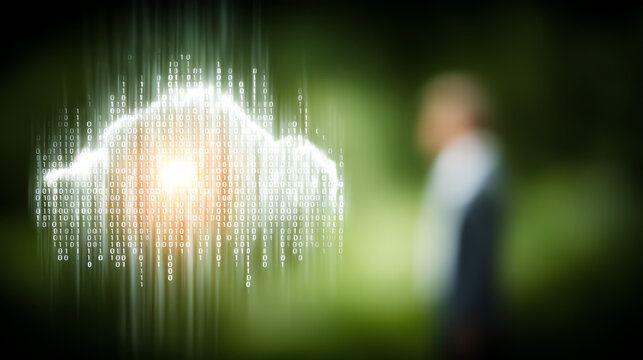 An abstract representation of cloud computing with glowing data streams, depicting the connection between humans and digital innovation. - Powered by Adobe