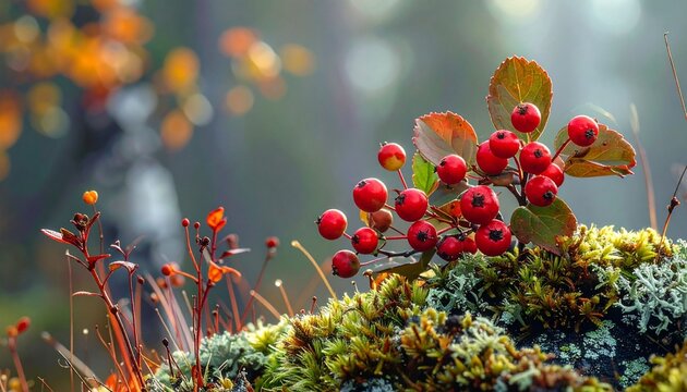 Detail of bearberry plants and lichens.