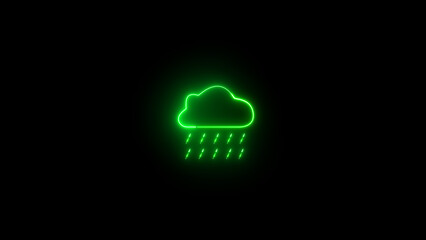 Glowing Cloud with rain icon isolated on black background. Weather icon.