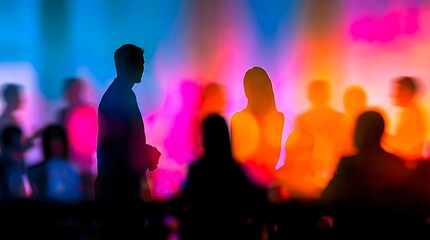Professional business networking people silhouettes in modern event environment
