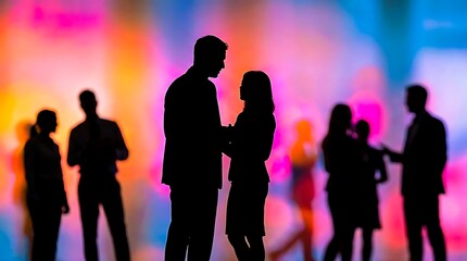 Naklejka premium Professional business networking people silhouettes in modern event environment 