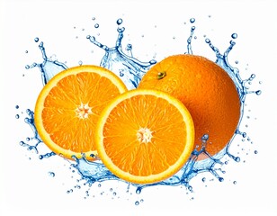 Fresh Citrus Splash with Water on White Background